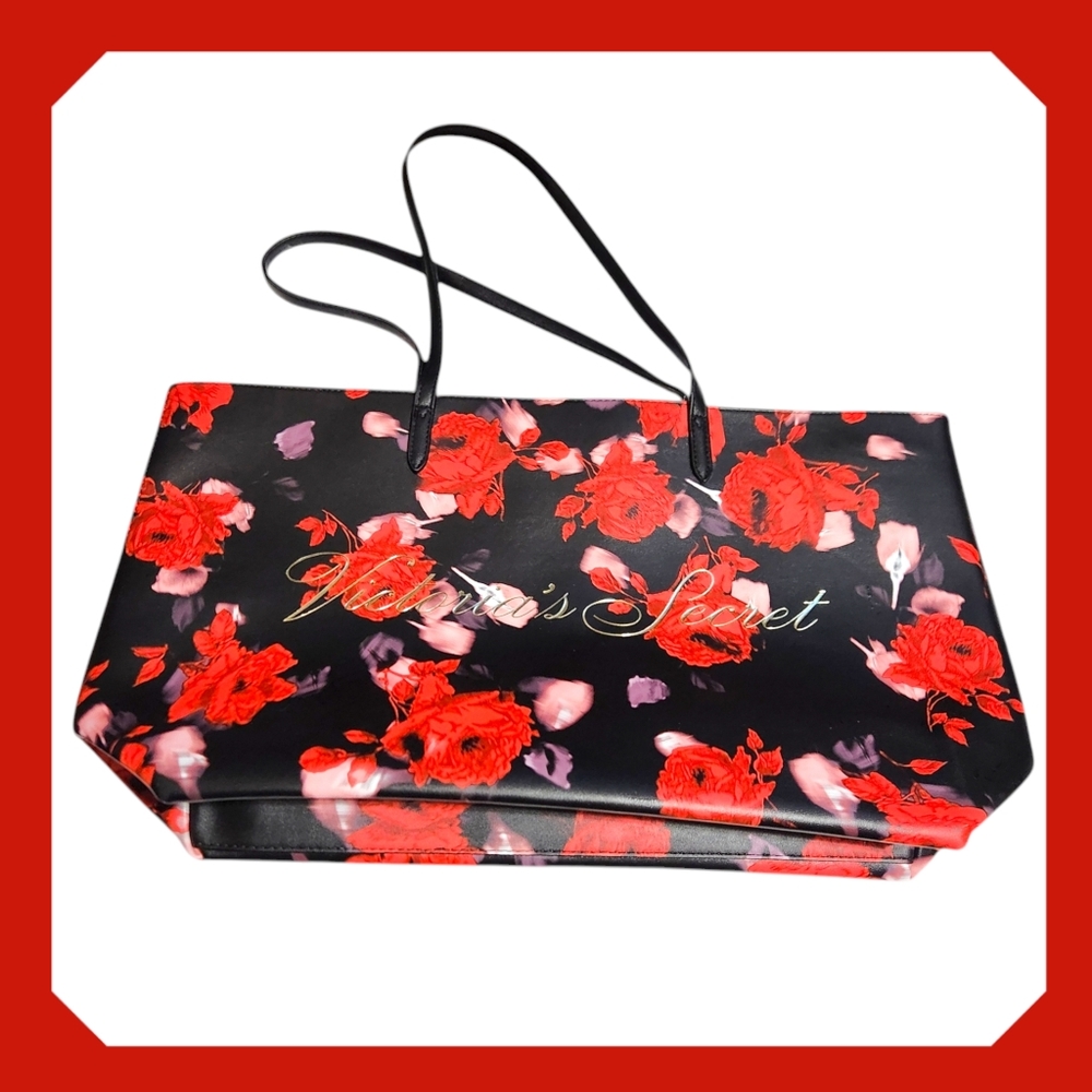 Victoria's Secret- Red & Black Floral Tote